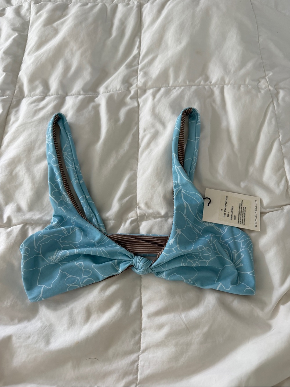 acacia swimwear Light Blue Floral Knot Bandeau Top